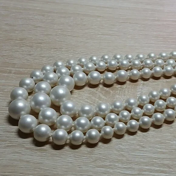 Japan Silver Tone Multi Strand Faux Pearl Necklace Vintage Jewelry #86 - Picture 3 of 9